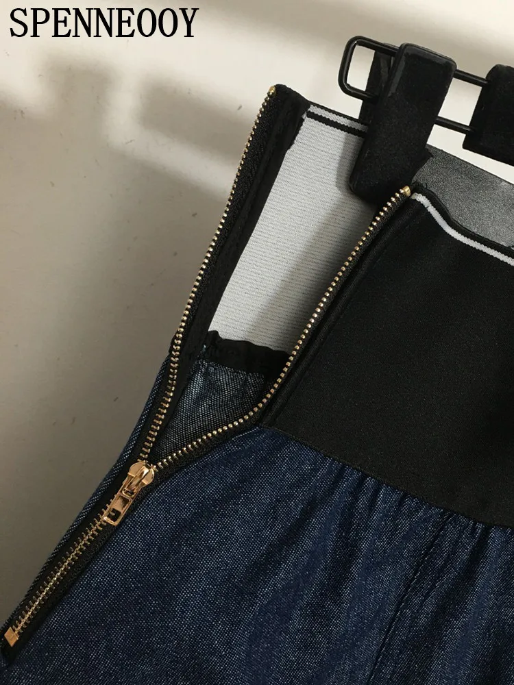 Женская Длинная Юбка-миди SPENNEOOY темно-синяя ковбойская юбка с застежкой-молнией