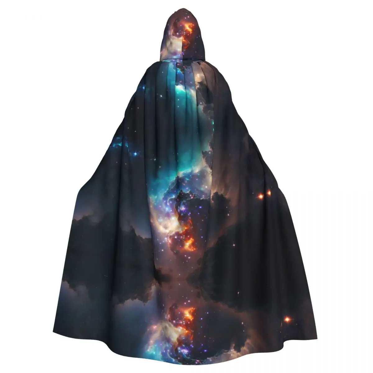 

Adult Cloak Cape Hooded Nebula With Galaxies Space Cosmos Medieval Costume Witch Wicca Vampire Elf Purim Carnival Party