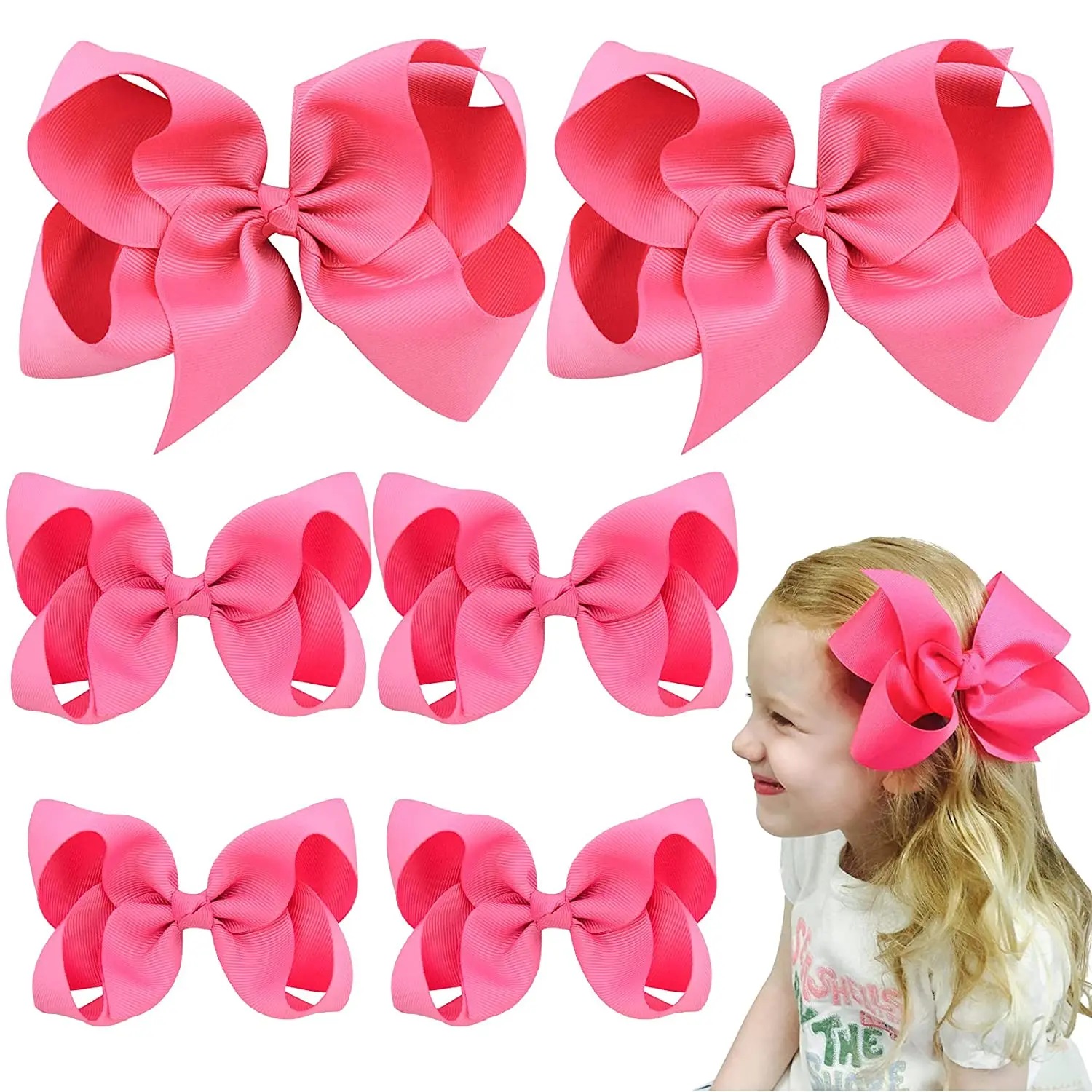 

free shipping boutique Hair Bows for Girls 6PCS Girls Toddler bows Clips Grosgrain Ribbon Alligator Clips Kids Hair Accessories(