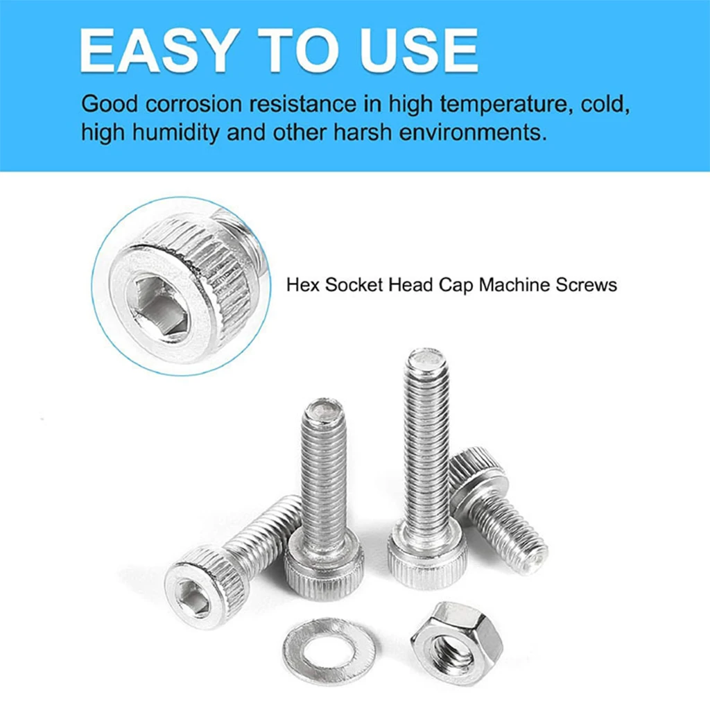 

M2 M2.5 M3 M4 Hex Button Socket Head Screw Nut Hexagon Metric Thread Machine Bolt Assortment Kit Set 304 Stainless Steel