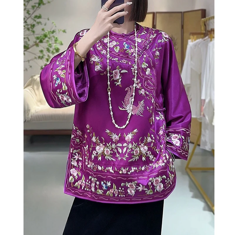 Новинка 2024 осенняя китайская фототкань полный Вышитый цветочный костюм Тан