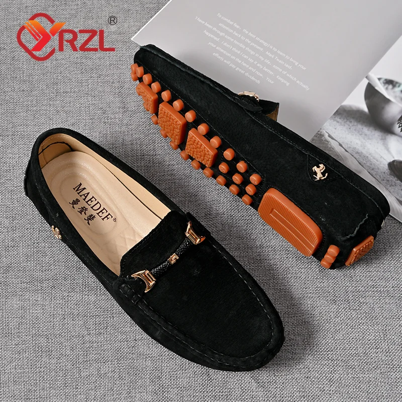 YRZL Handmade Leather Shoes Mens Loafers Shoes Genuine Leather Loafers Men Moccasins Driving Shoes for Men Slip on Loafers Men