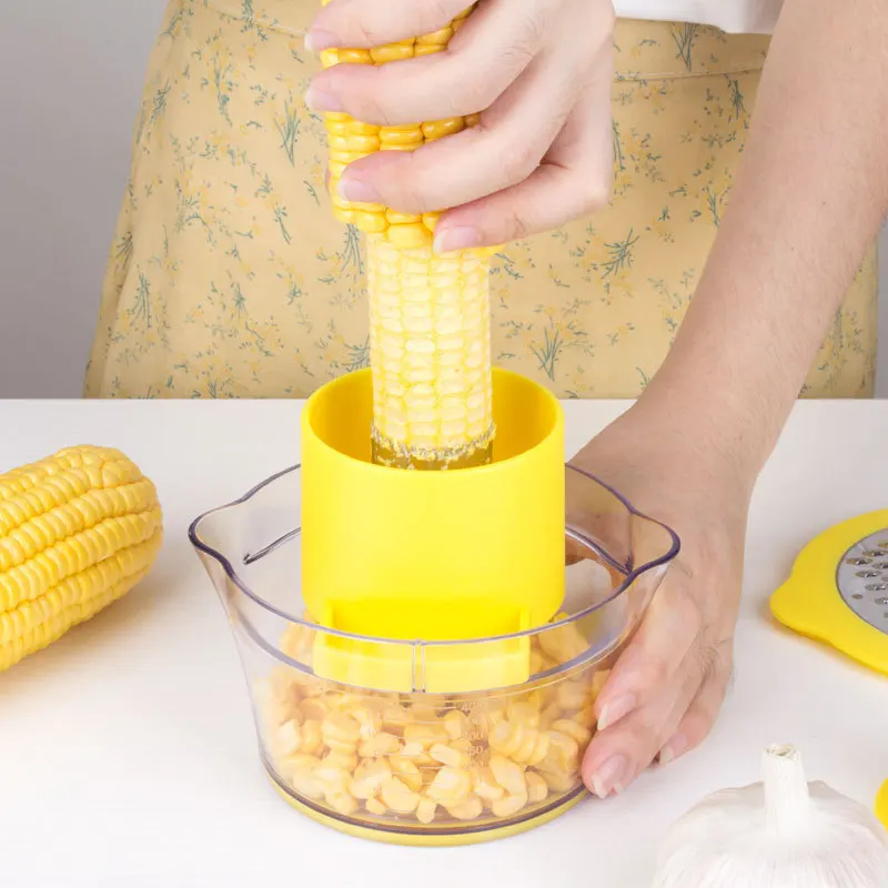 

4in1 Kitchen Slicer Peeler Ginger Sharpener Corn Planer Grain Separator Cob Corn Stripper With Built-In Measuring Cup And Grater