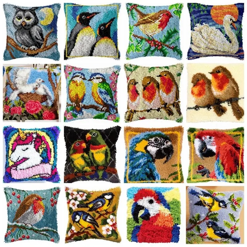 

Cartoon Bird Owl Carpet Embroidery Cross-stitch Pillow Tapestry Kits Do It Yourself Latch Hook Pillow Cushion Cover Pillow DIY