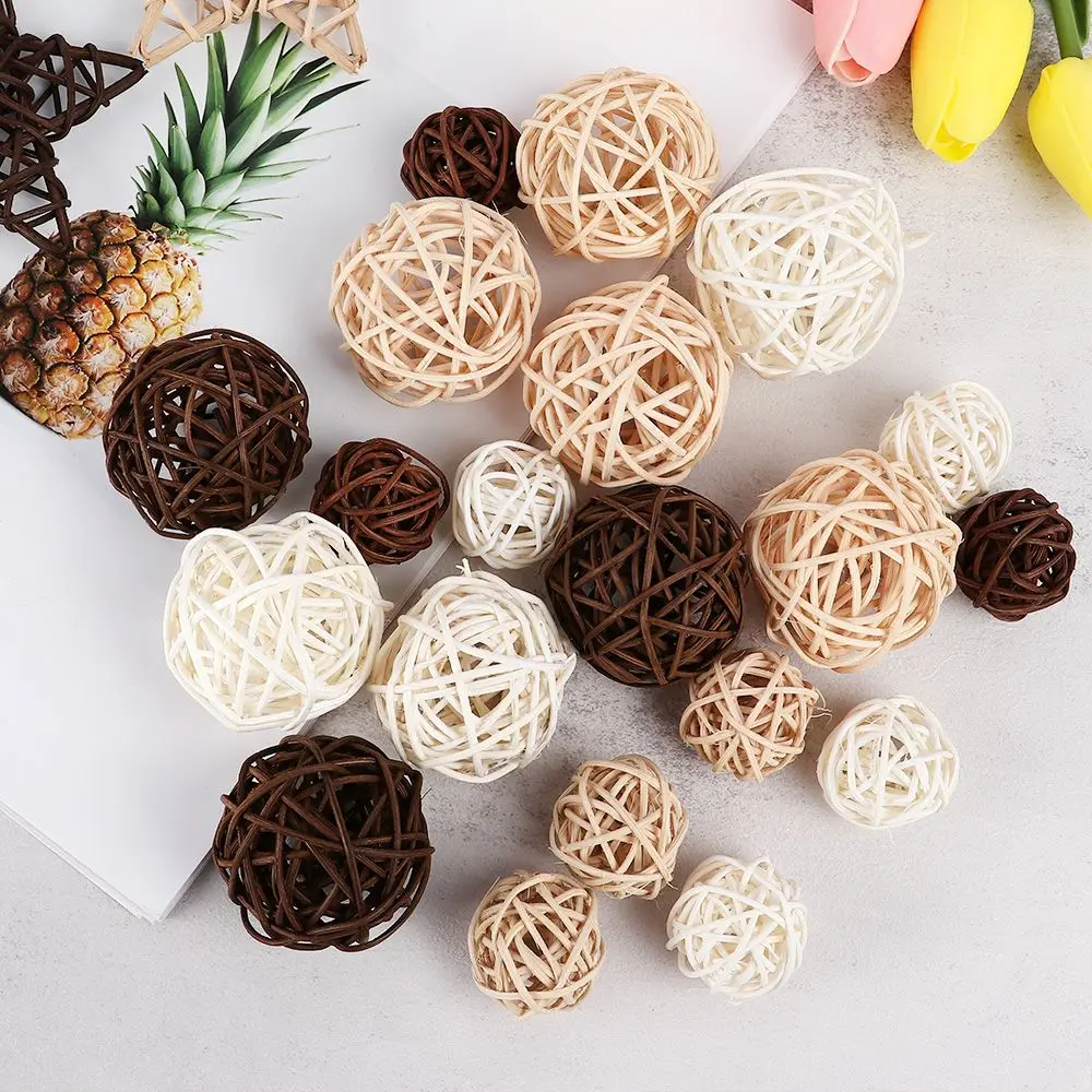 Mixed Color Hanging Pendants Christmas Tree Ornament Rattan Ball Heart Stars Home Decorations Wood Coffee White