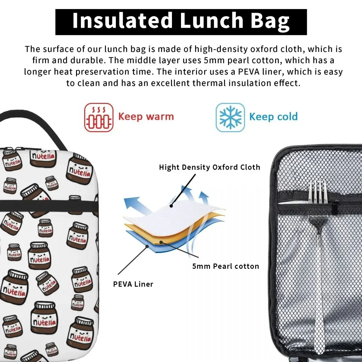 Милые Изолированные сумки для ланча Nutella герметичный контейнер