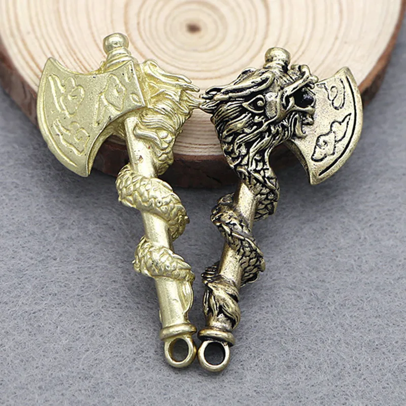 

Brass Handicraft Ax Twine Dragon Key Buckle Hanging Pendant Engraved Bronze Trinket Car Keyring Creative Gift Small Decoration
