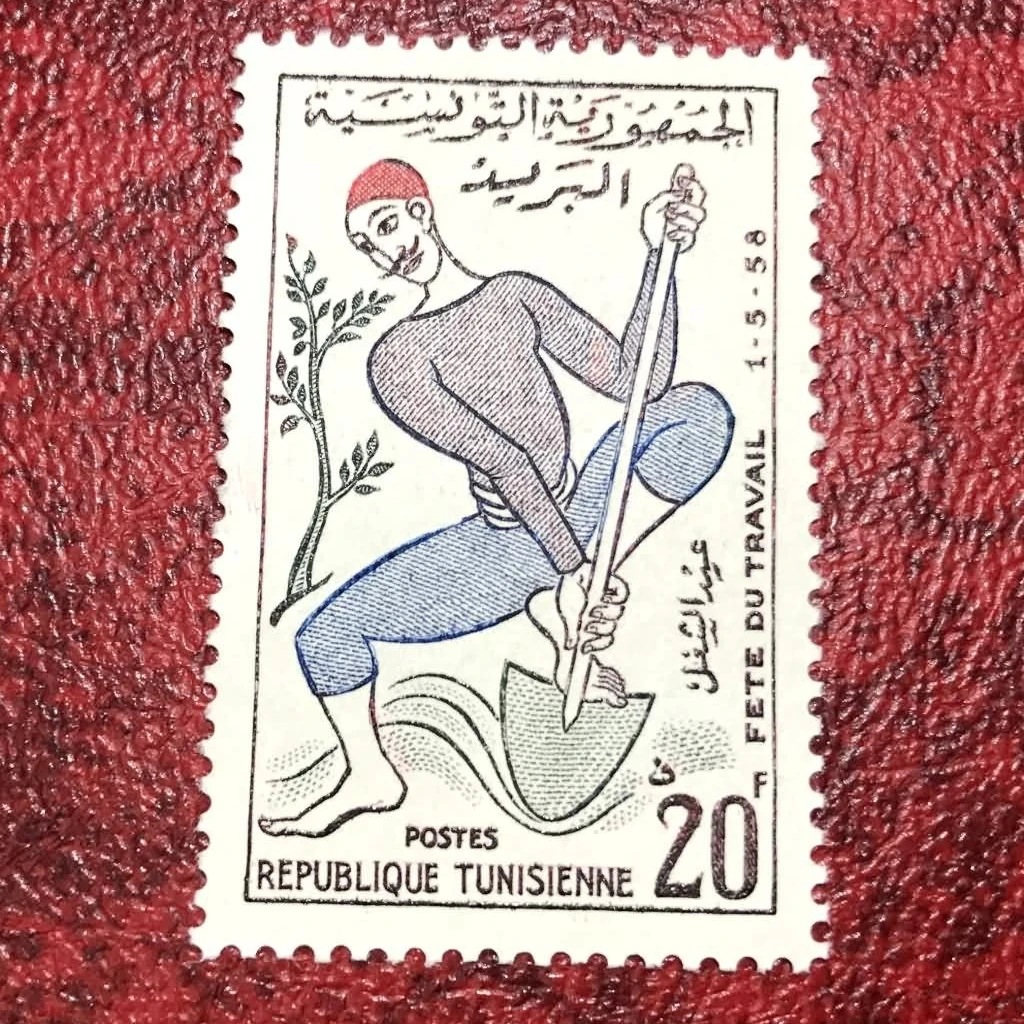 

1 шт./компл. Новинка, печать на почте Туниса 1958, гардении и рабочих на День Труда, гравировочные почтовые штампы MNH