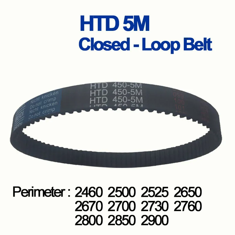 

HTD5M Timing Belt 2460 2500 2525 2650 2670 2700 2730 2760 2800 2850 2900mm Length 10/15/20/25/30mm Width Closed-Loop Rubber Belt