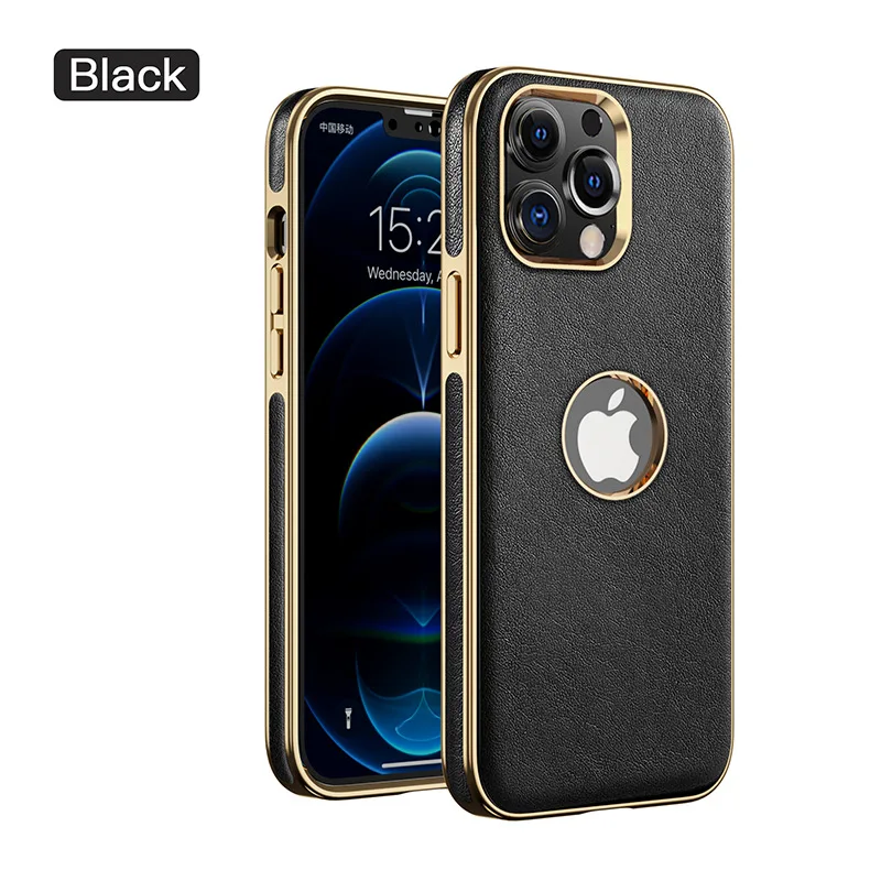 

Leather Case For Iphone13promax Straight Gold Edge Hollow Phone Shell All-Inclusive Drop-Resistant Iphone 13 Protective Cover