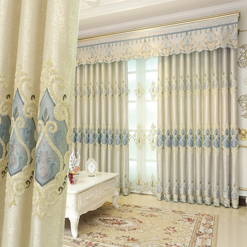 

Embroidered high-end luxury atmosphere European-style living room curtain simple modern blackout bedroom curtain gauze curtain