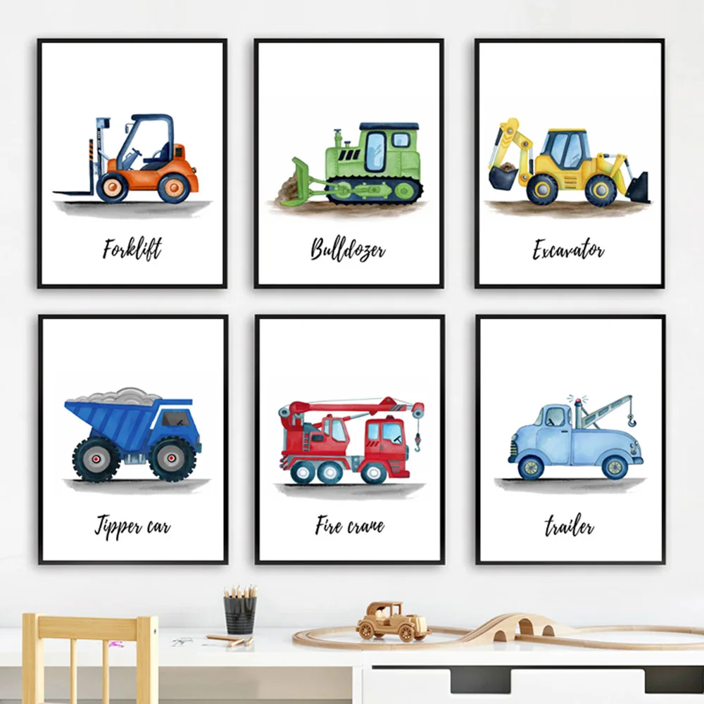 

Excavators Forklift Bulldozer Engineering Vehicle Nursery Posters And Prints Wall Art Canvas Painting Pictures Boy Room Decor