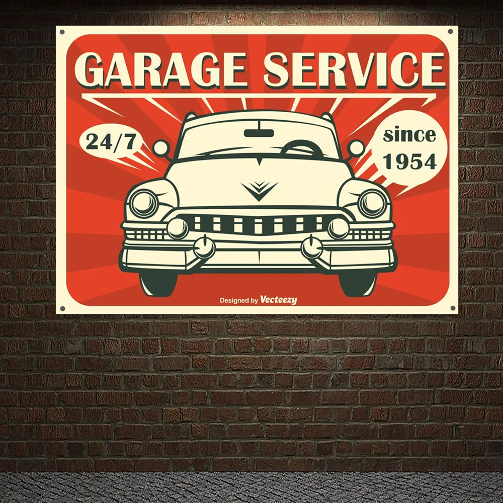 

Garage SERVICE Vintage CAR Wall Art Banner Flag CAR Repair Shop Poster Wall Painting Gas Station Man Cave Home Decor Stickers
