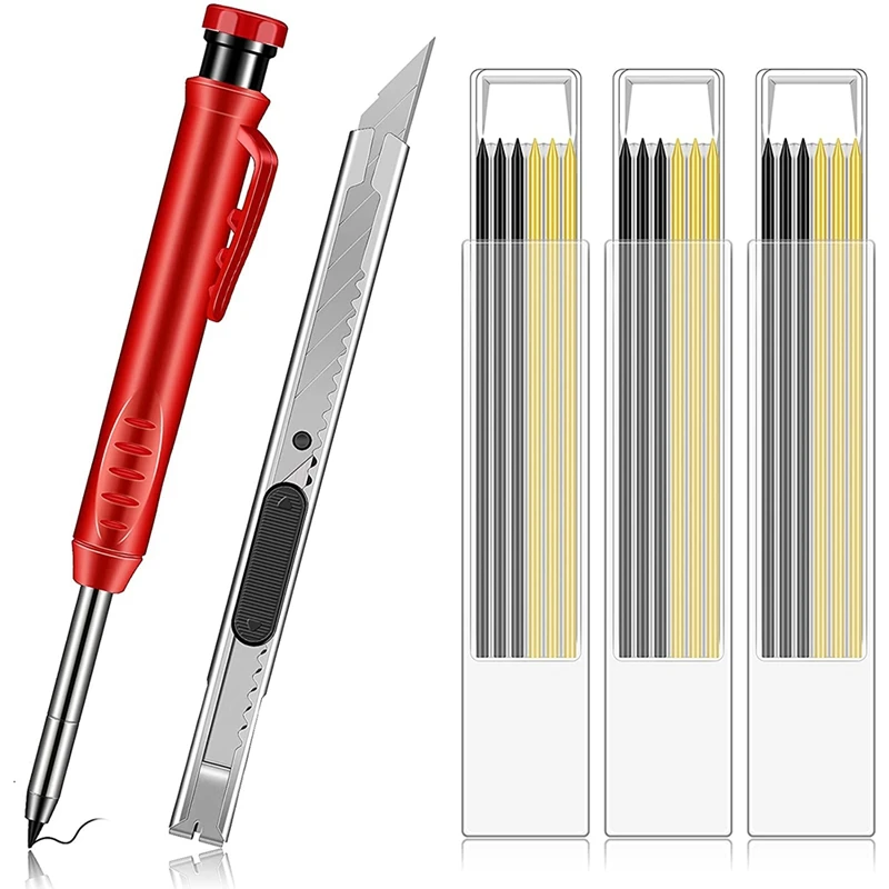 

Solid Carpenter Pencil Set With Refills And Knife Built-In Pencil Construction Pencil Marking Tool For Wood Carpenters