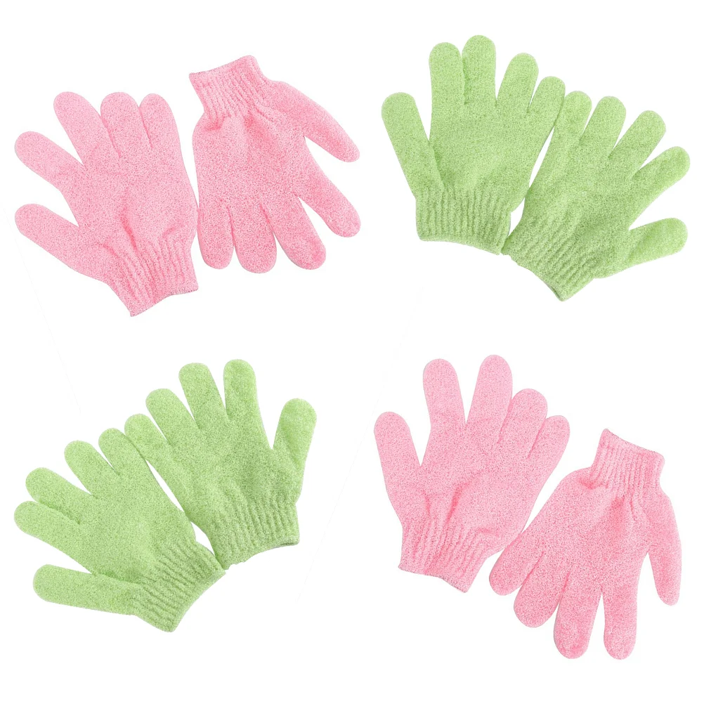 

4 Pairs of Shower Exfoliating Bath Gloves Nylon Shower Gloves Body Scrub Exfoliator