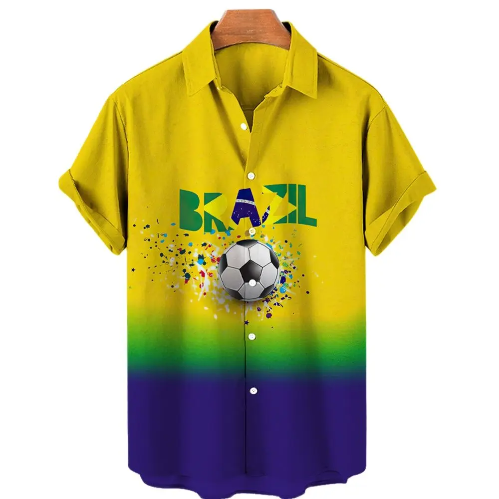 

Qatar Brazil Germany Jersey Football Fans Jersey Retro Men's Hawaiian Shirt Retro Shirt Loose Tshirt Short-sleeved Casual Top