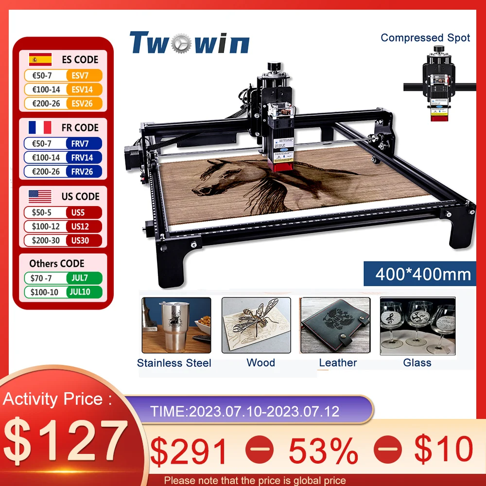 

TWOWIN 4240 Powerful Laser Engraver Cutting Machine DIY Metal GRBL CNC Laser Engraving Router Cutter Wood Work Area 420*400m