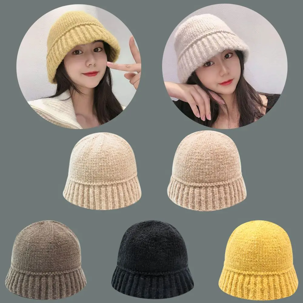 

Fashion Warm Autumn Winter Windproof Knit Bucket Hat Knitted Hat Soft Panama Cap