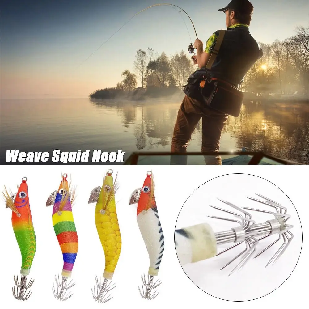 

hot Jigs Simulation Lifelike weave Squid Hook Octopus Bait Wood Shrimp Lures Fishing Tackle