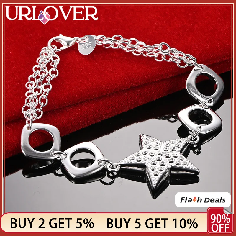 

URLOVER 925 Stamp Silver Color Birthday Gift Star Pendant Chain Bracelets For Woman Party Wedding Pretty Fashion Charm Jewelry