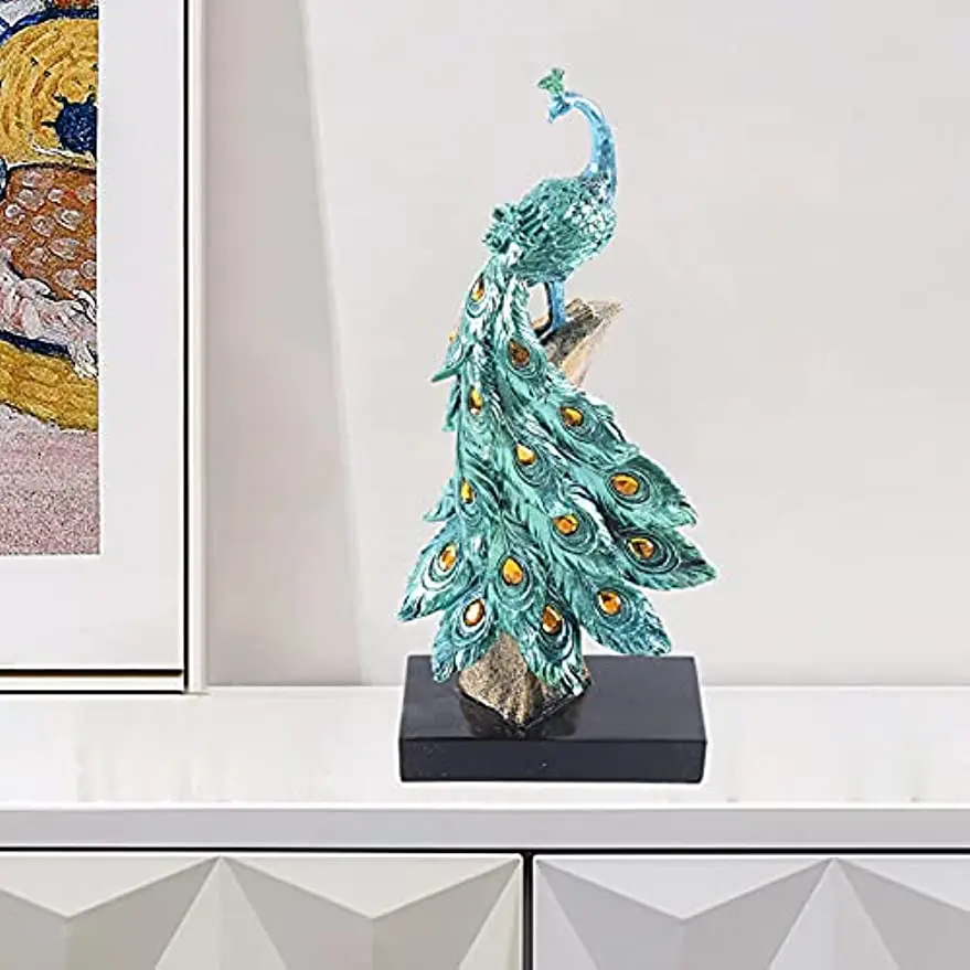 

Resin Peacock Figures Desktop Peacock Ornaments Blue Sculpture Peacock Standing Figure Ornamental Figure Peacock Decor