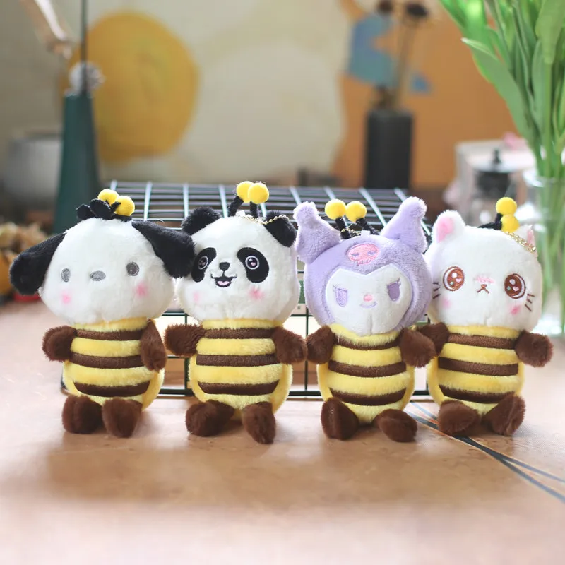 

Sanrio Kuromi Cinnamoroll Cute Cartoon Plush Honeybee Doll Keychain Pendant Kawaii Fluffy Soft Stuffed Toy Schoolbag Decoration