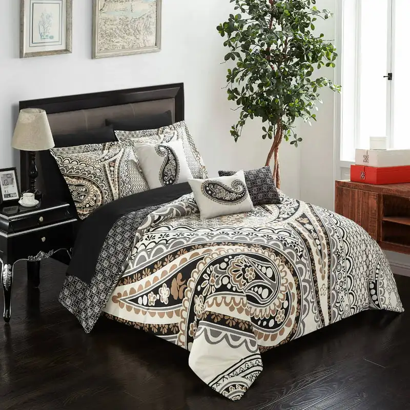 

Giles 10-Piece Reversible Paisley Geometric Comforter Set, , Beige For Adults