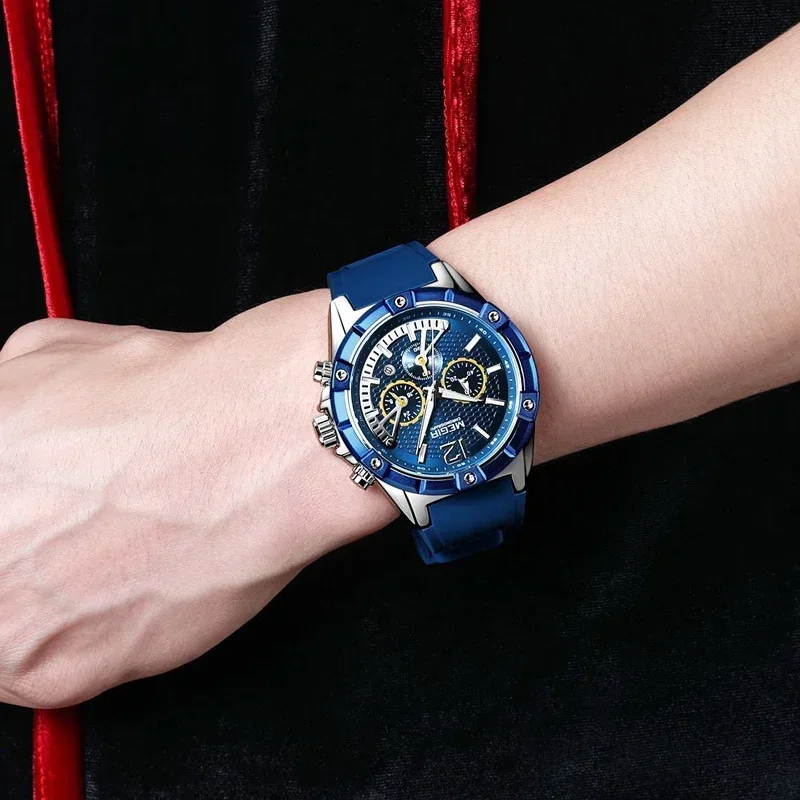 MEGIR хронограф спортивные мужские часы водостойкие силиконовые кварцевые