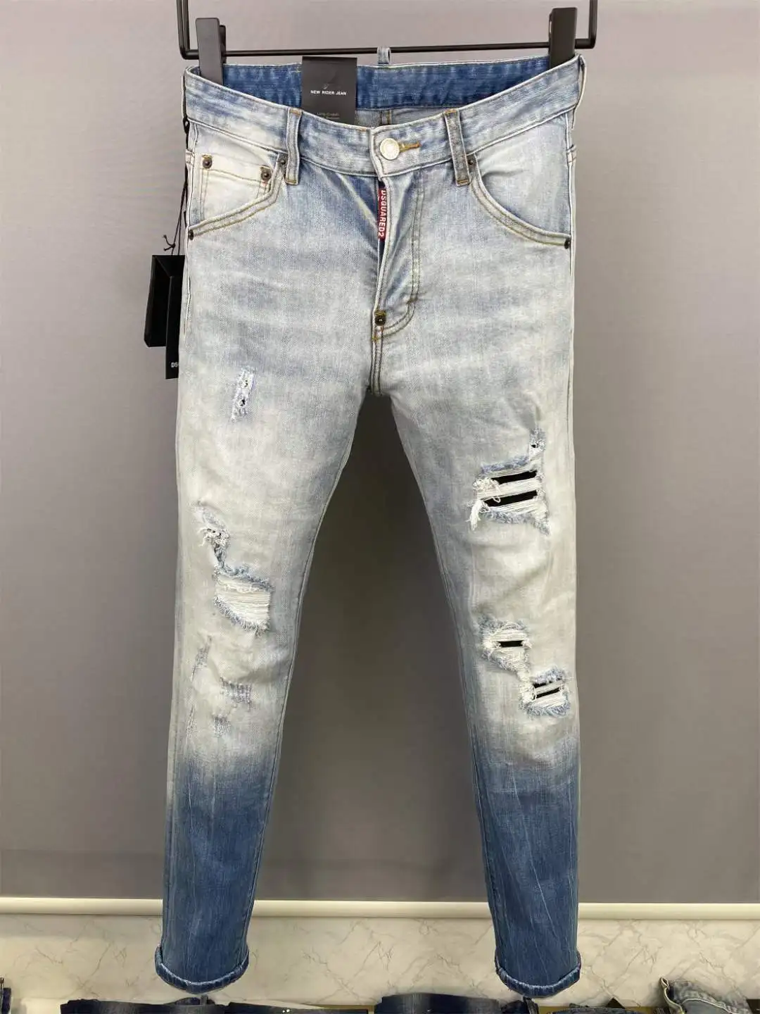 

2022 New Dsquared2 Women's/Men's Contrasting Colors Hole Letter Print Fashion Pencil Pants Jeans 9857#