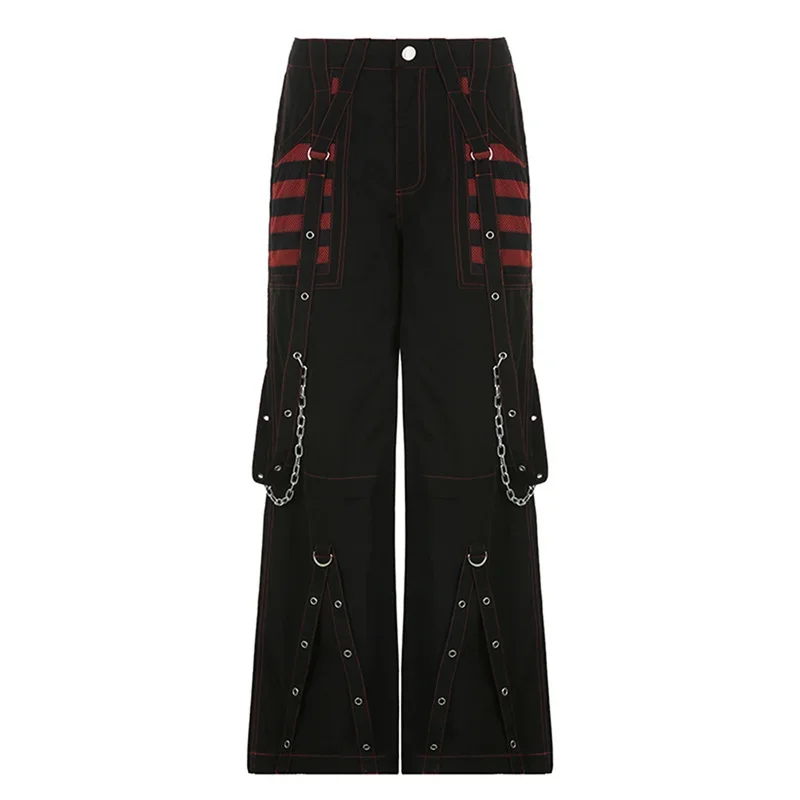 Брюки-карго женские в готическом стиле с высокой талией и карманами