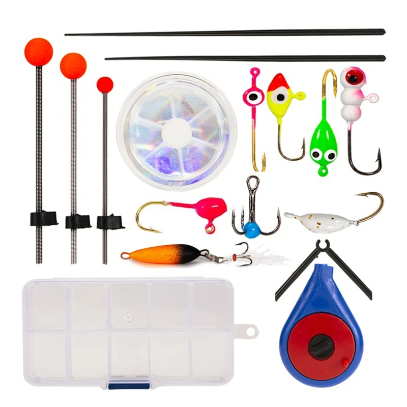 

1Set Ice Fishing Rod With Fishing Jig Fishing Hook Fishing Kit Lines Fishing Winter Mini Pole Wheel Flag Ice Fishing Hook