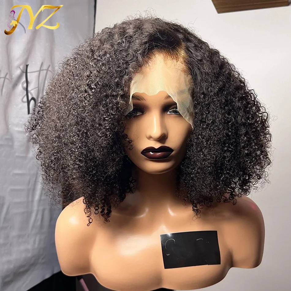 

200% Afro Kinky Curly Lace Frontal Human Hair Wigs Raw Brazilian For Women 3B 4C Edge Lace Clsoure Wig Pre-Plucked Bleached JYZ