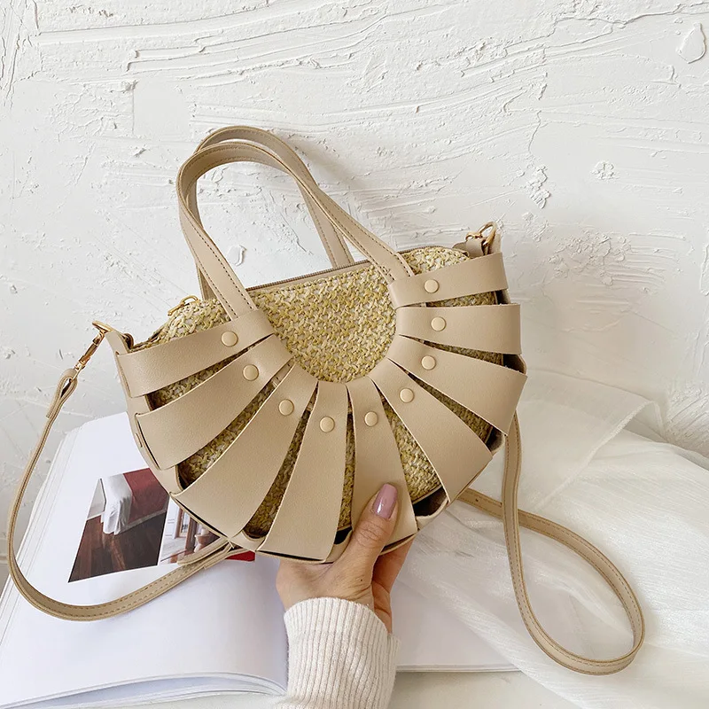 

Ins Simple Design Hollow Semicircle Women's Bag 2022 New Fashion Shoulder Bag Soft Leather Messenger Bag Woven Hand Wrist Bag