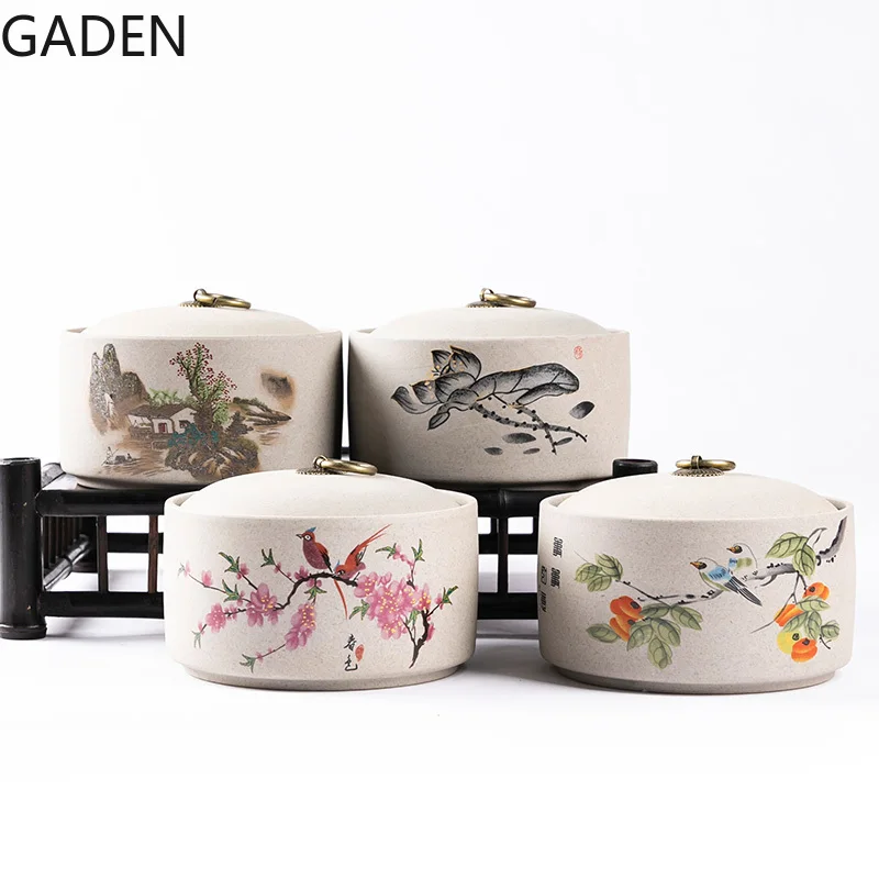 

Retro Ceramic Storage Jars Household Tea Cans Moisture-proof Sealed Jars Household Living Room Tea Table Decoration Tea Sets