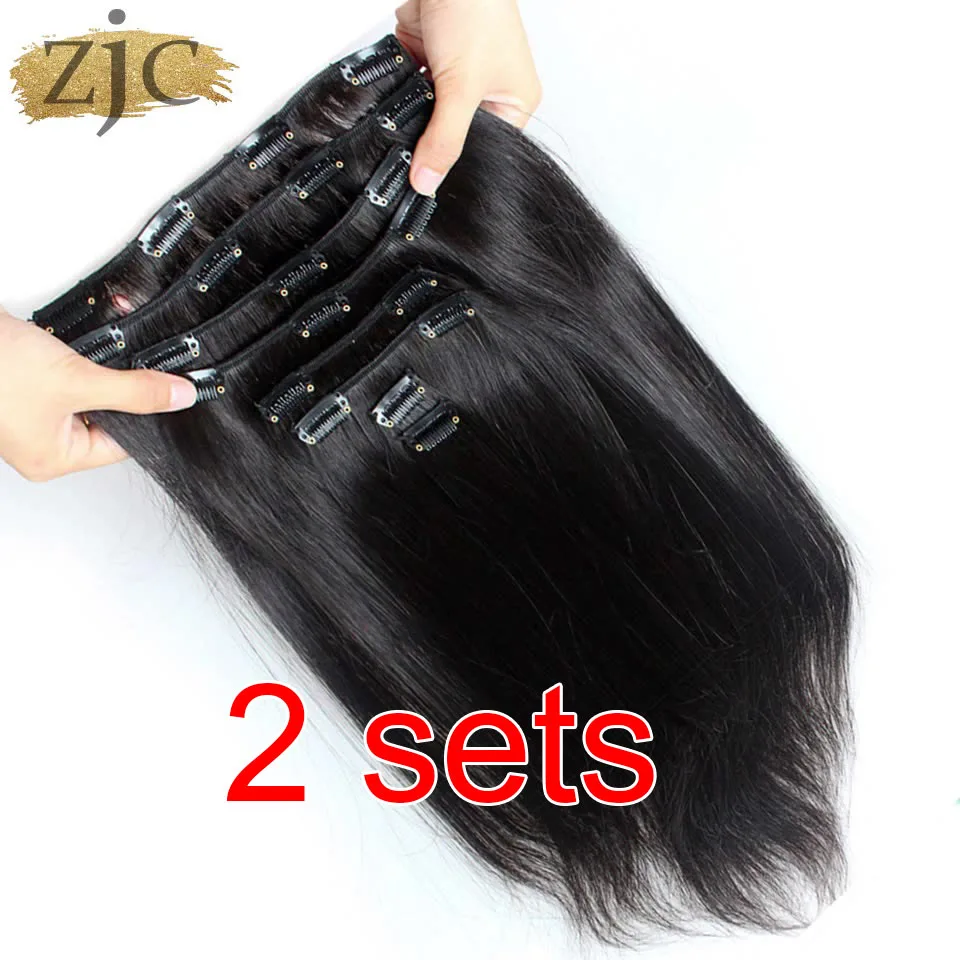 

2Sets Clip In Human Hair Extensions Straight Full Head Sets Peruvian Remy Human Hair Clip Ins 120g 8pcs/set 8-26 28 30 inches