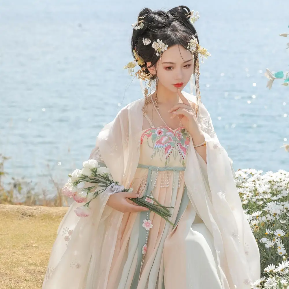 Женская юбка Hezi Hanfu рубашка с большими рукавами и тяжелой вышивкой костюм в