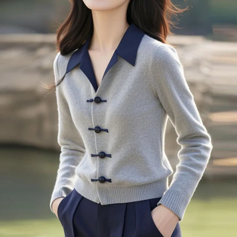 Новый вязаный свитер с длинным рукавом и отложным воротником женские пуловеры