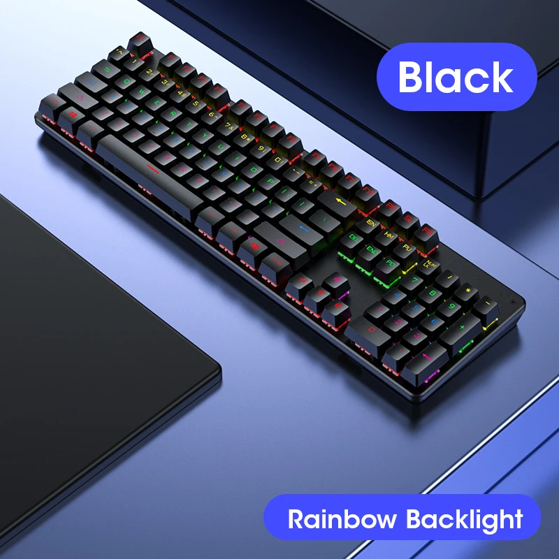 

Механическая клавиатура с 104 клавишами, Проводная игровая клавиатура, синий переключатель, проводная USB клавиатура с RGB радужной подсветкой для ПК, компьютера, геймера
