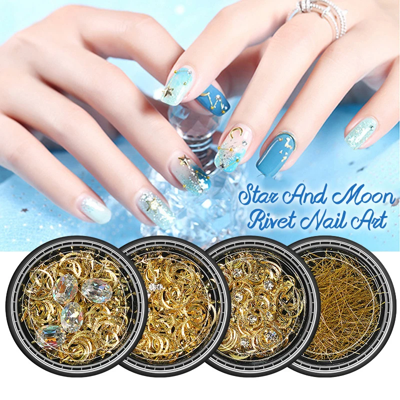 

1 Box Moon Stars Nail Art Rivets Stud Multi Mental Decals Diy Tips Manicure Charms UV Gel 3D Nail Decorations Perfect Nailart