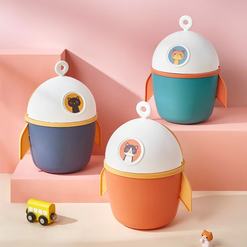 

desktop Cartoon trash can Office creative mini plastic storage bucket Dormitory small rocket flip paper basket