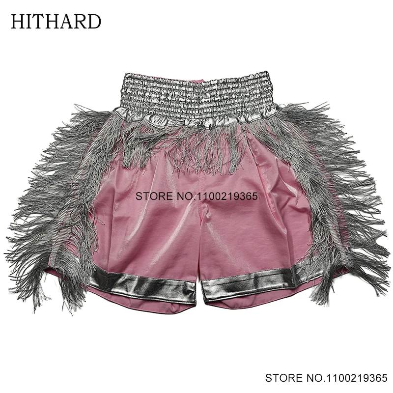 Шорты для бокса мужчин и женщин атласные боксерские штаны с розовыми кисточками