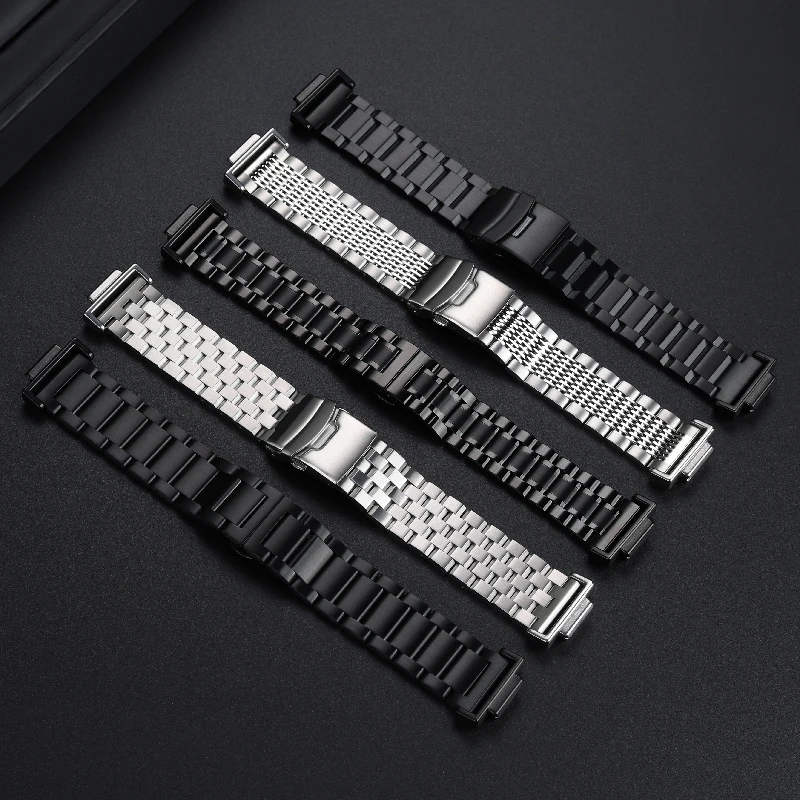 Фото Ремешок из нержавеющей стали DW5600/GWB5600 для Casio G-SHOCK GA-110/GM-110, мужской водонепроницаемый ремешок из цельной нержавеющей стали, черный, серебристый №4