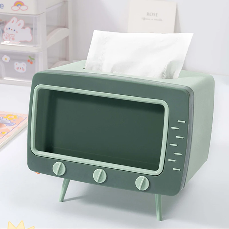 

Tv Shaped Mobile Phone Stand Creative 2 In 1 Tissue Storage Box LivingRoom Multifunction Desktop Phone Holder Desktop Tissue Box