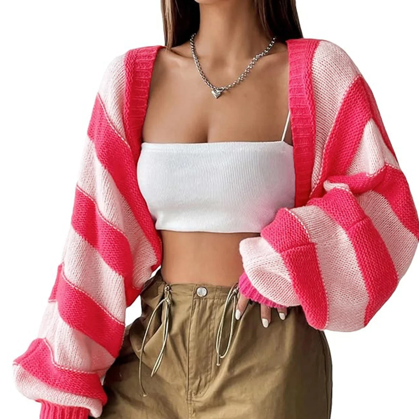 Вязаный кардиган с длинным рукавом куртка в полоску узором трансграничная