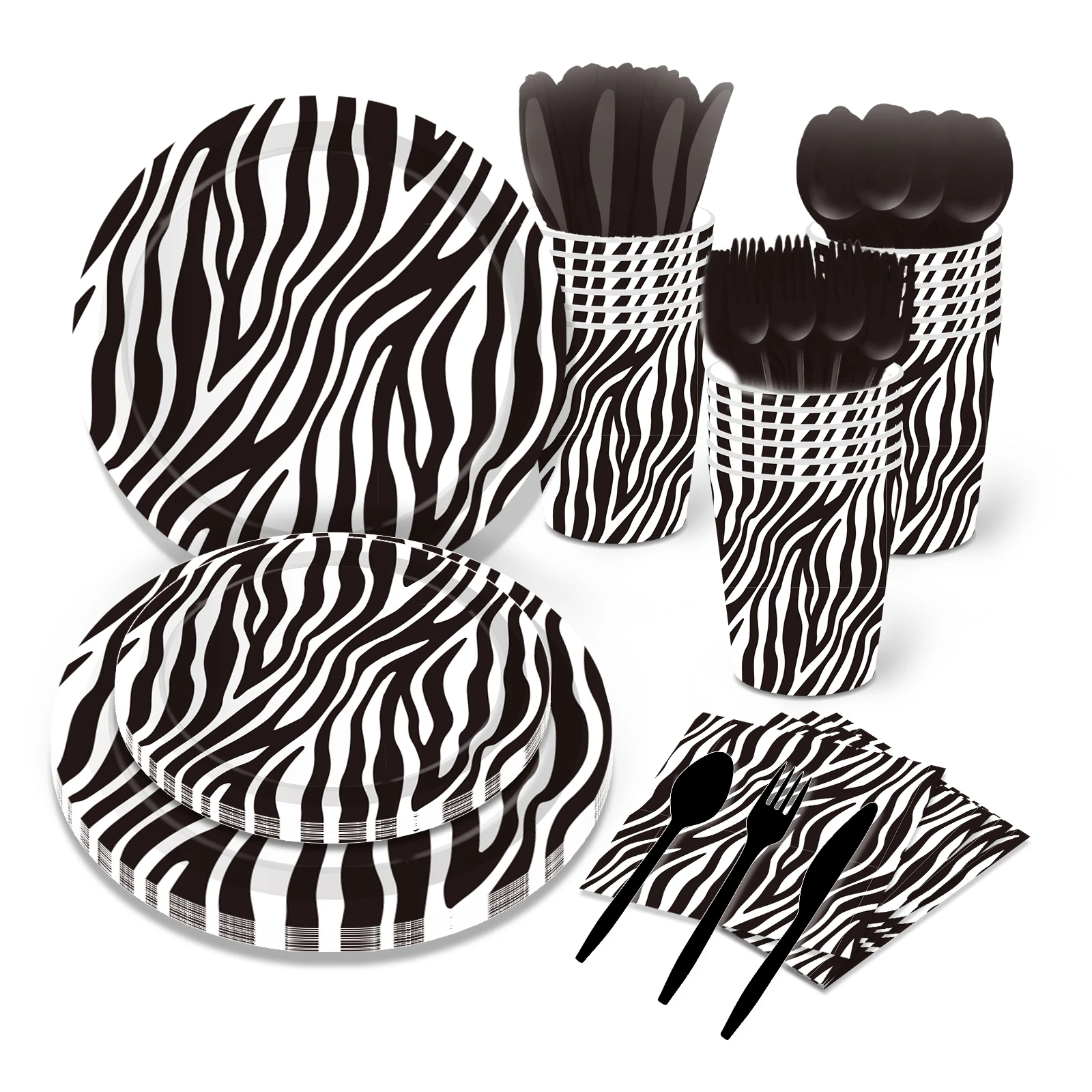 

Cartoon Woodland Animals Baby Shower Disposable Tableware Zebra Print Plates Cups Tissue Jungle Safari Birthday Party Decoration