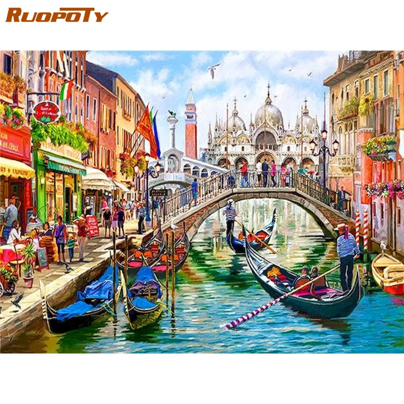 

RUOPOTY Frame Resorts Seascape DIY Painting By Numbers Handpainted Oil Picture Paint Home Wall Decor Artwork Wall Arts 40x50cm