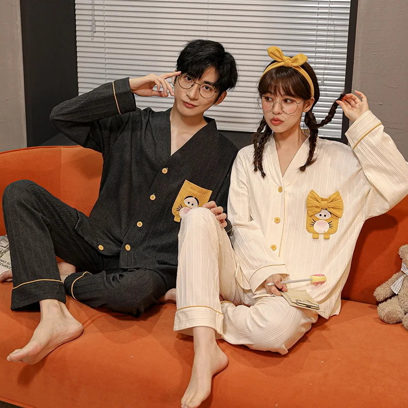 

Korean Swt Couples Slpwear Men Long Pijamas Set Women Homewear Male Female Pajamas Pjs Casual Home Clothes Homme Drop ship