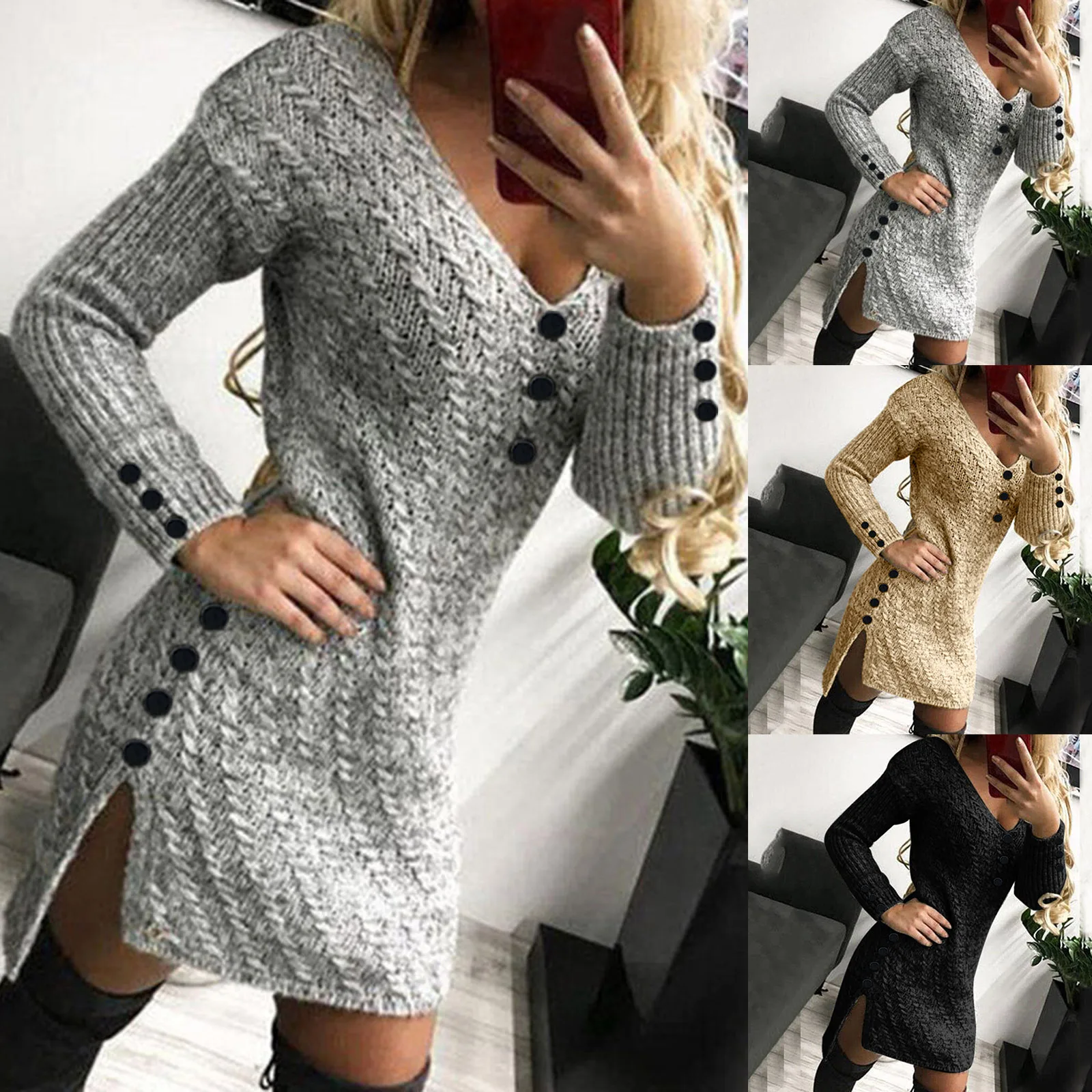 

Autumn Winter Long Sleeve Turtleneck Solid Color Casual Sweater Dress Ladies Sweater Dress Casual Sundresses for Women