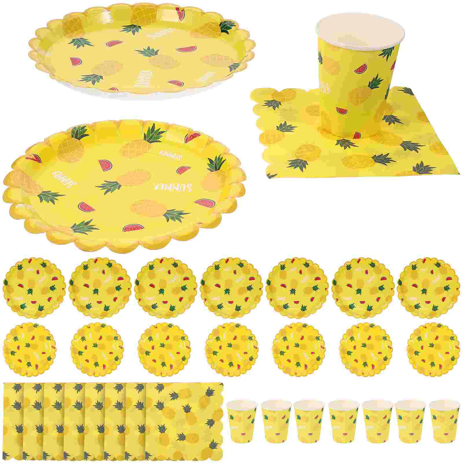 

Pineapple Paper Party Napkins Tableware Set Fruit Plates Plate Disposable Cup Cocktail Wedding Cutlery Dinnerware Luau Tropical