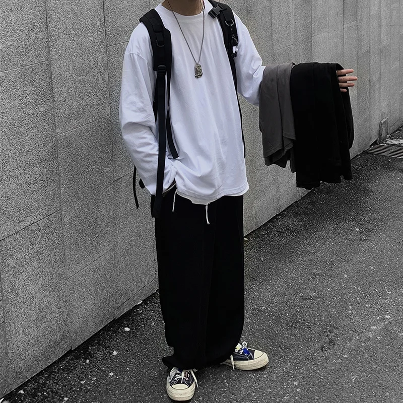 

Футболка мужская с круглым вырезом, модная тенниска с длинными рукавами, хлопковая Повседневная простая Свободная майка с стельками, однот...